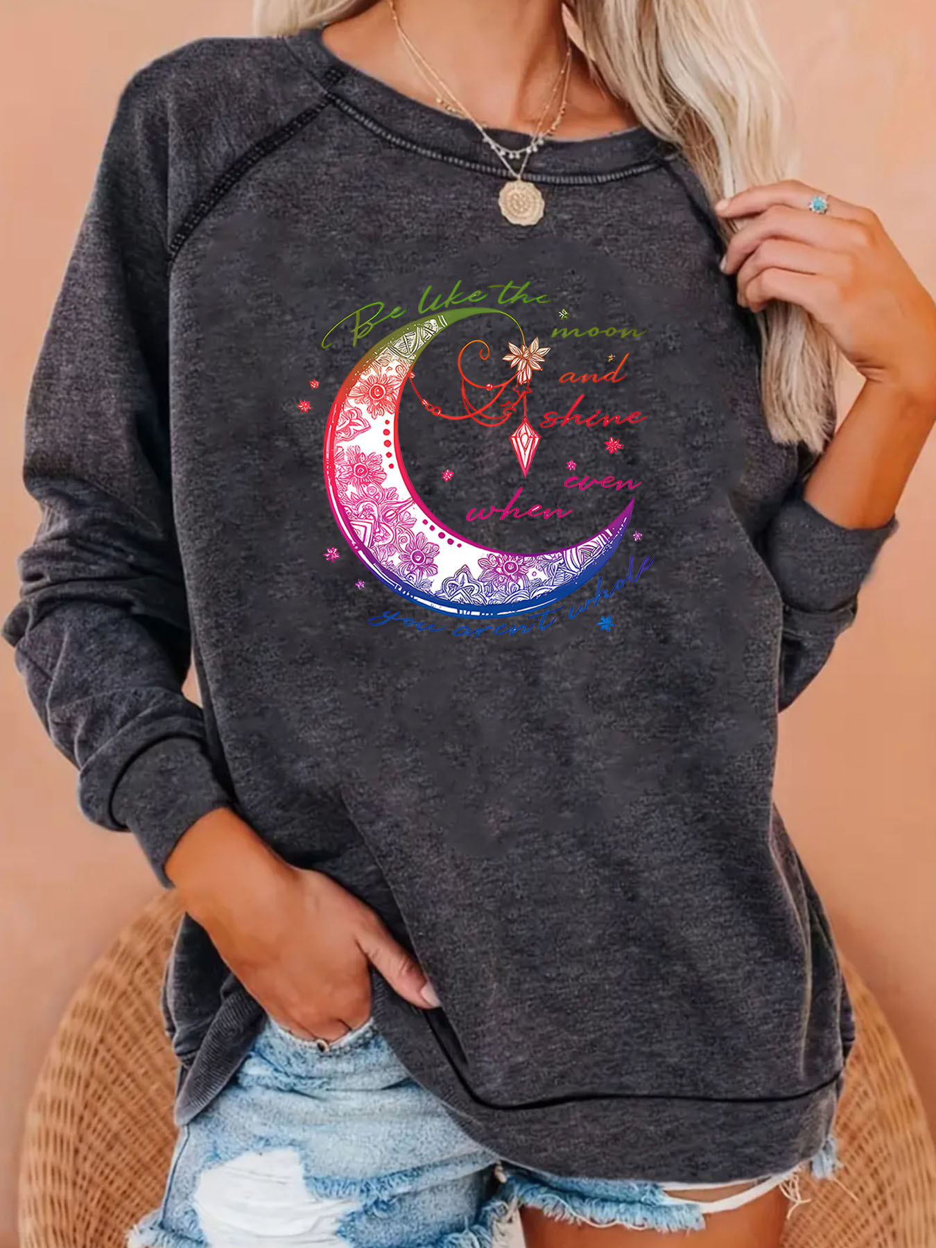 Winter Clothing Patterns - Mantra desenli ay desenli kazak, ilkbahar-sonbahar