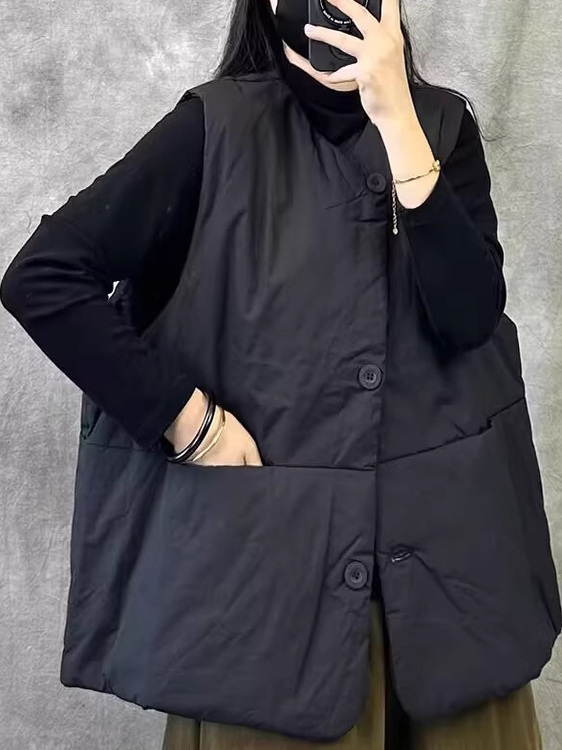 Winter Clothing Needs - Retro Kısa Kolsuz Yelek Kadın Gevşek